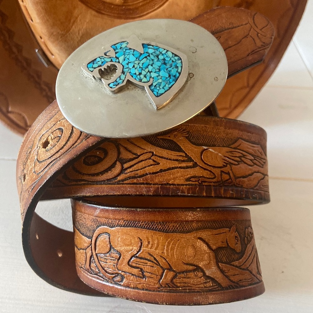 Vintage Leather Belt & Buckle USA Made